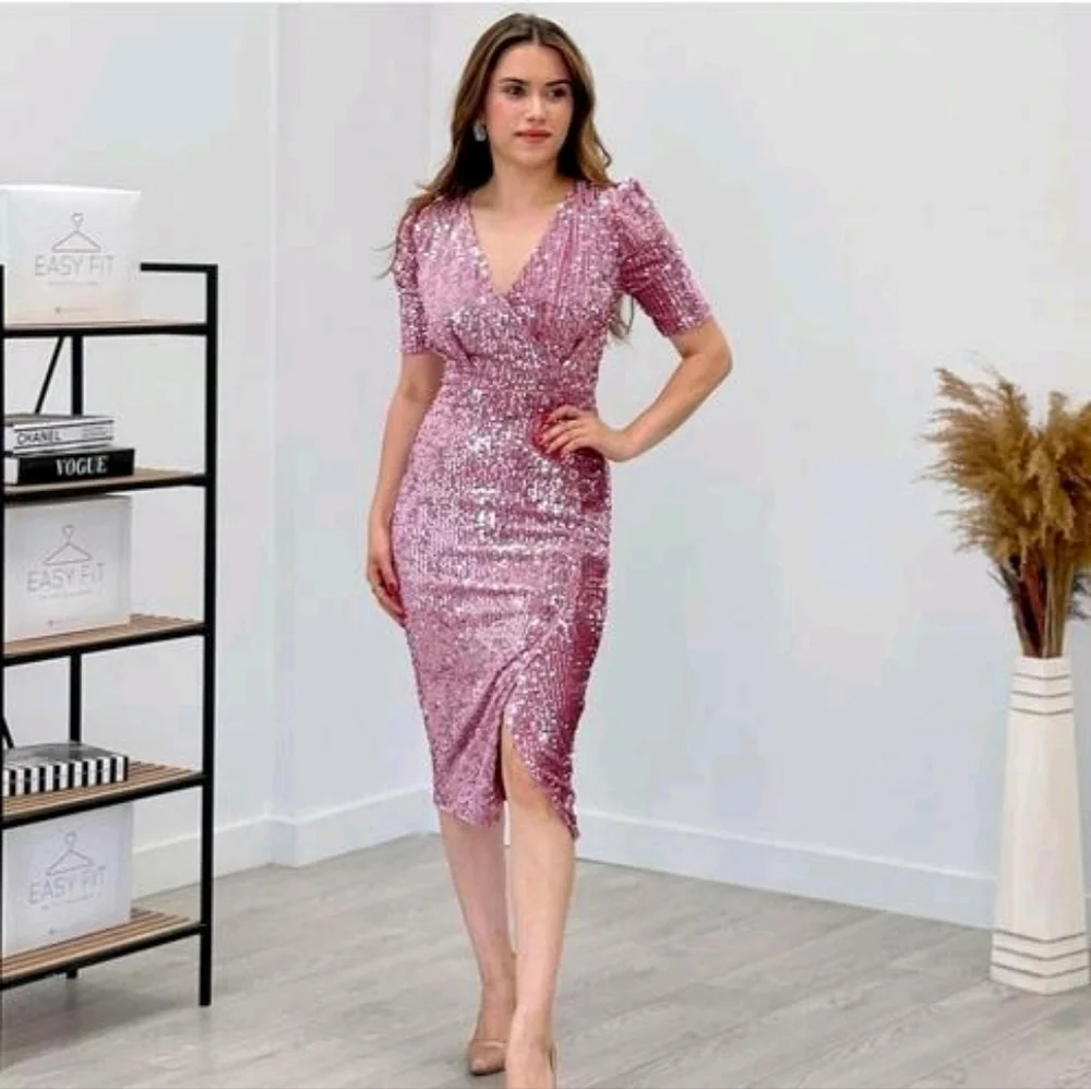 Women's Velvet V Neck Dress - Picture 2 of 8